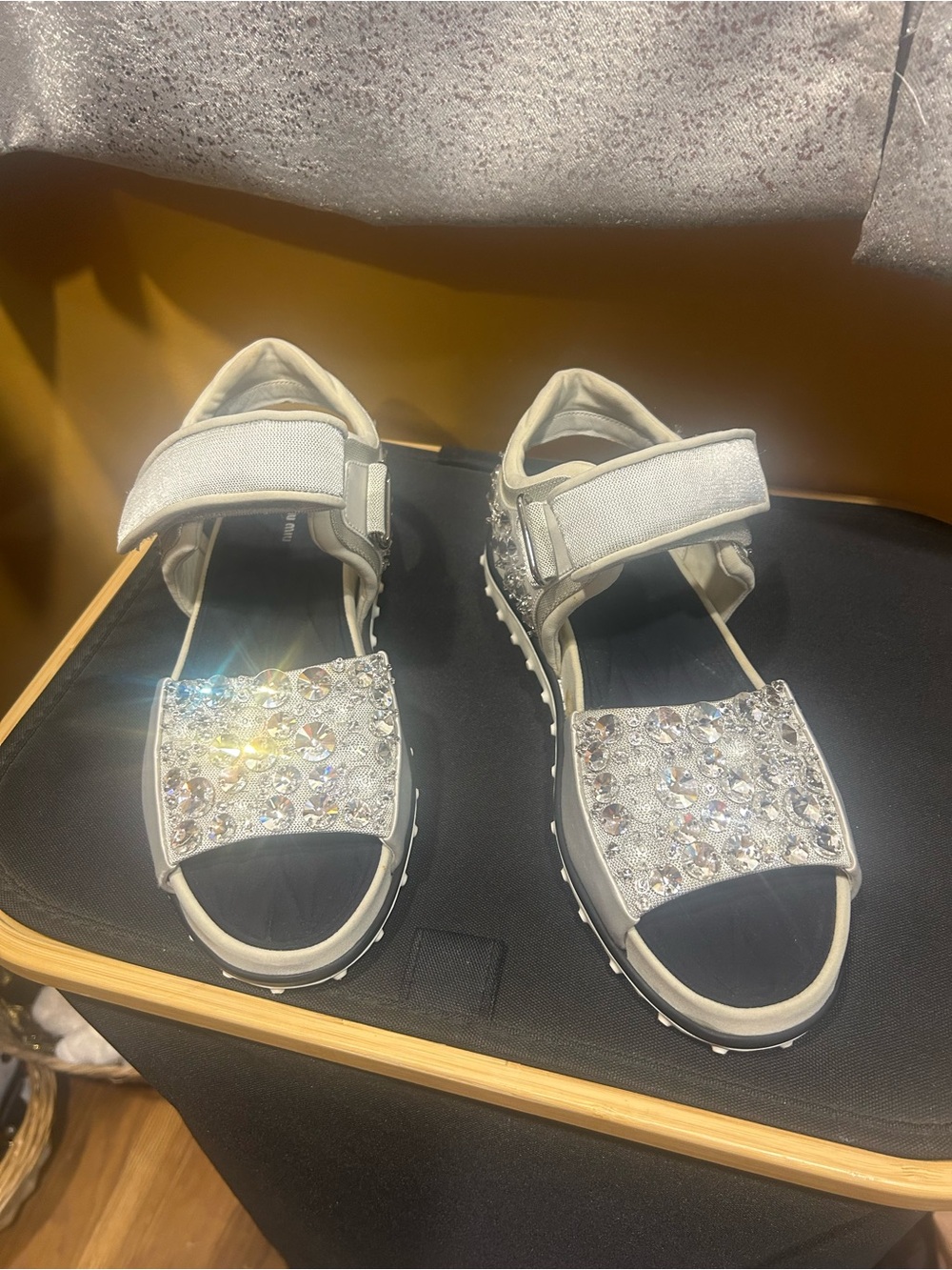 Miu Miu Crystal Embellished Sandals with Strap! Size 39 an Excellent Condition!